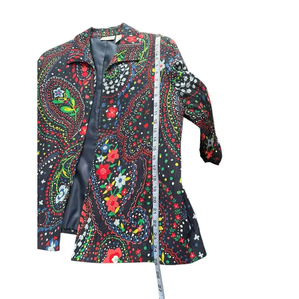 Alfred Dunner Plus Blue Red‎ Floral Colorful Fun Playful Open Front Blazer 14